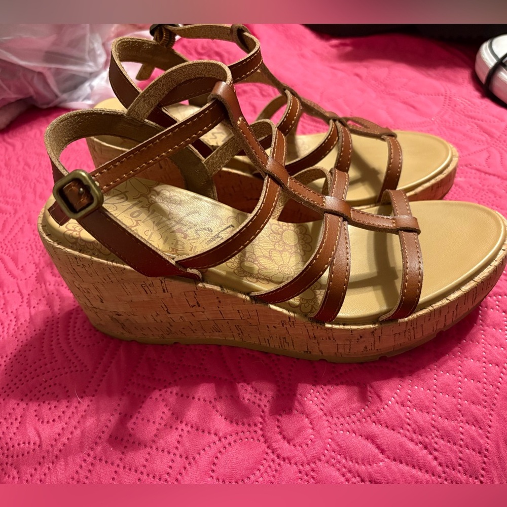 Blowfish Tan Brown Strappy Cork Wedge Sandals